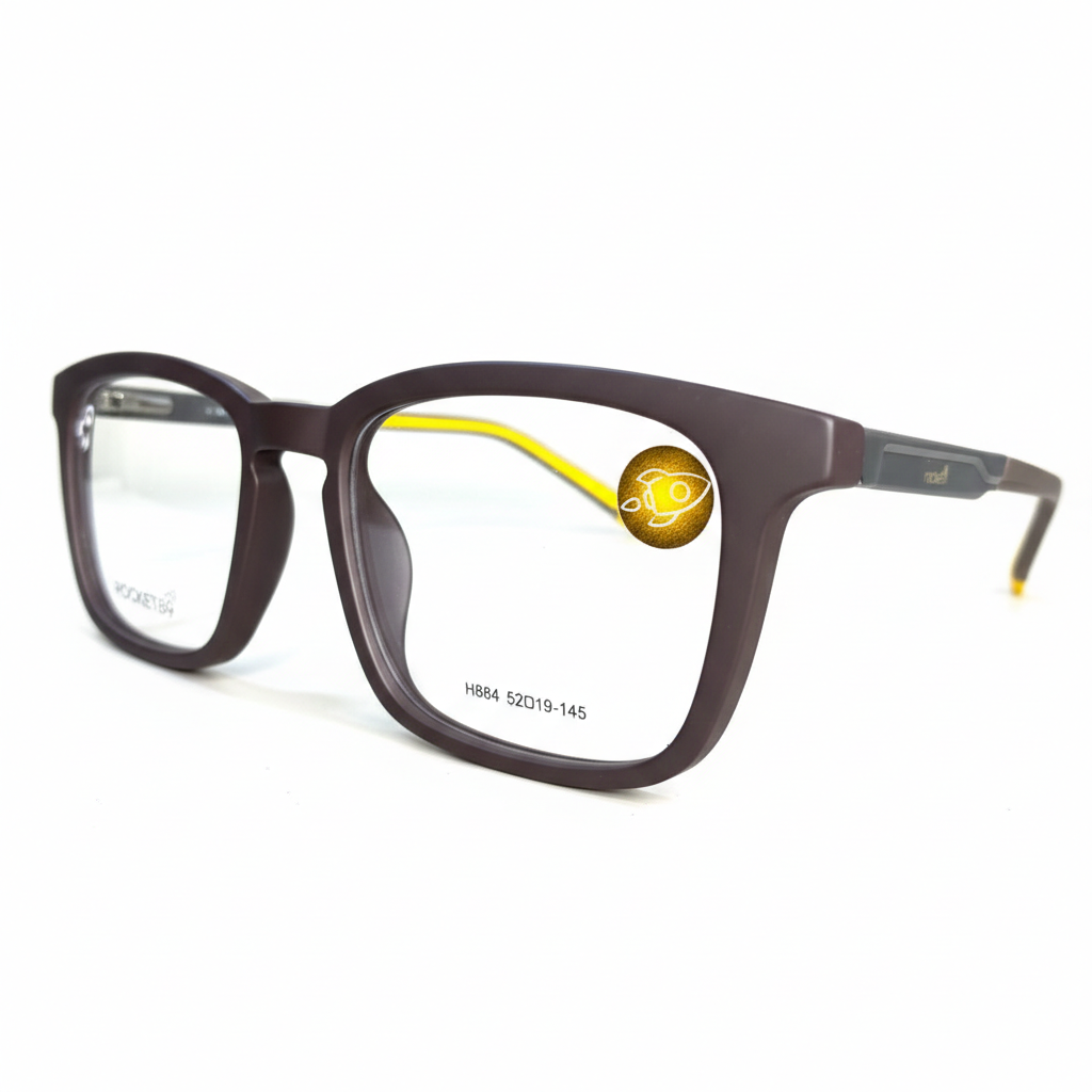 armação de Óculos rocket h884 c6 matte brown & neon yellow