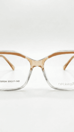 Armação de Óculos Feminino Rocket Elegance - Mel Translúcido com Detalhes Gold