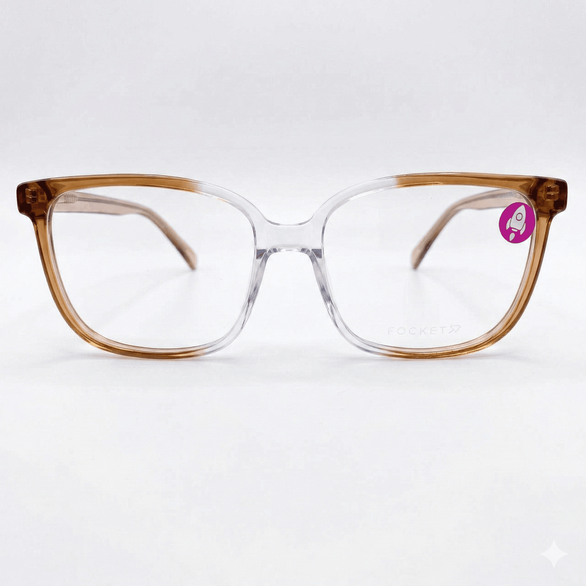 Armação de Óculos Feminino Rocket Estilo Clean - Degradê Caramelo e Cristal