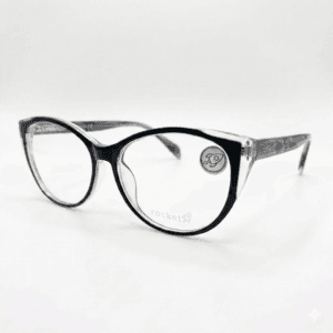 Armação de Óculos Feminino Rocket Gatinho - Preto com Detalhes Cristal e Haste Marmorizada