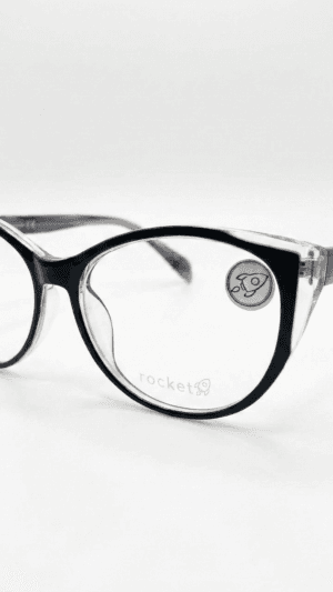 Armação de Óculos Feminino Rocket Gatinho - Preto com Detalhes Cristal e Haste Marmorizada