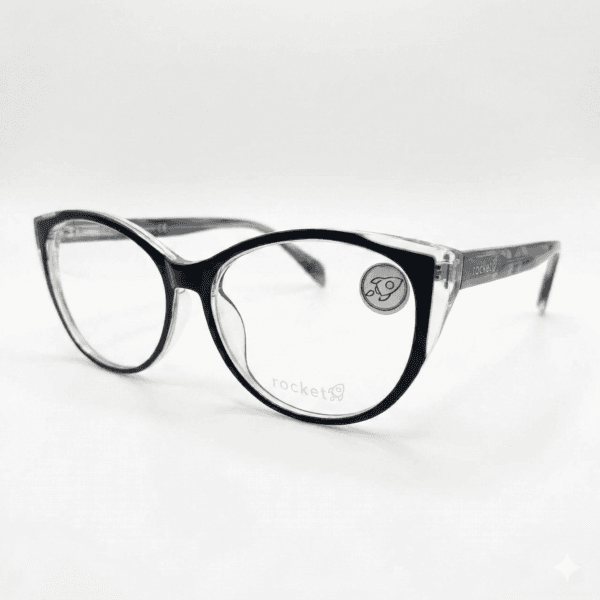 Armação de Óculos Feminino Rocket Gatinho - Preto com Detalhes Cristal e Haste Marmorizada