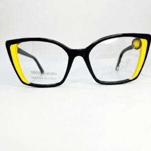 Armação de Óculos Feminina Rocket Cat-Eye - Preto com Interior Amarelo Vibrante