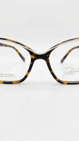 Armação de Óculos Feminino Rocket Gatinho - Oncinha com Detalhe Branco