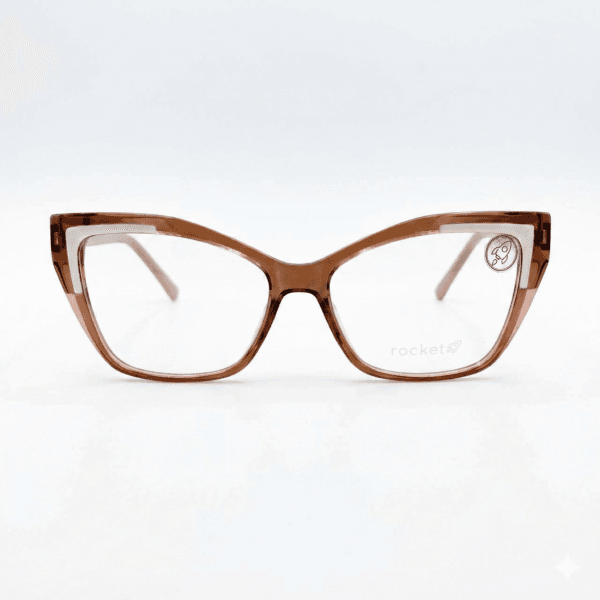Armação de Óculos Feminina Rocket Gatinho - Nude Rosado com Detalhes Geométricos