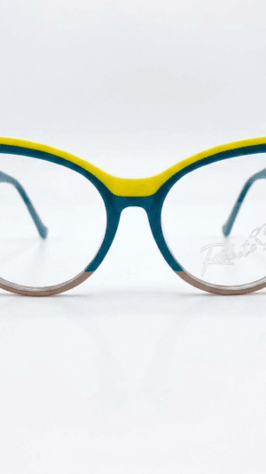 Armação de Óculos Feminino Rocket Gatinho - Azul Petróleo com Detalhe Amarelo